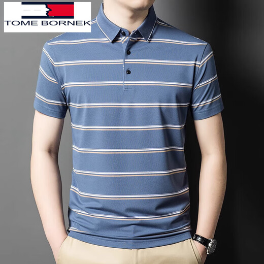 Tommy Shekelly Tommy Mula Silk Kurzarm T-Shirt Männer 2025 Sommer gestreiftes Middel mittlere Alters-Outfit Polo Shirt Männer 826 Green M 165 [Vorgeschlagen 100-125 Jin [Jin gleich 0,5 kg]]