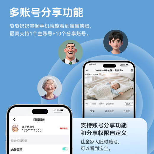 Deer Dad Deer Dad AI Smart Baby Monitoring and Caregiver Baby Camera Monitor Crying Covers Face Alarm to Watch Baby Artifact Begonia Powder AI Camera + 64G + Special Bracket