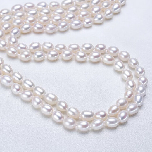 Carboman Feng Chengxiang Freshwater Pearl Sweater Chain Long Double-layer Necklace for Women as a Gift for Mom Rice Pearl Long Necklace 6-7mm
