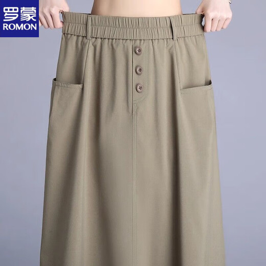 罗蒙（ROMON）卡其色美式工装半身裙女2025夏季休闲伞裙宽松薄款显瘦a字裙子 卡其色 【送腰带】 M 【建议90-105斤】