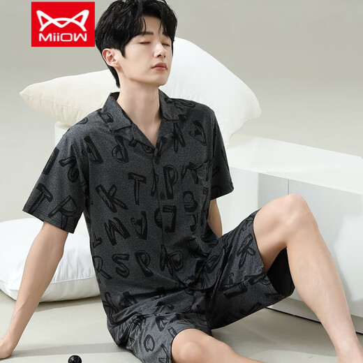 Catman (Miiow) Pyjamas Herren Sommer kurzärmelige Kurzfilme der Sommer-Dünnen Männer-Männer-Stil können an der Außenseite locker und lässiges Hauskleidungskleidung 6627 Herrenstil M Standard (High 165100 Jin [Jin gleich 0,5 kg]) getragen werden.