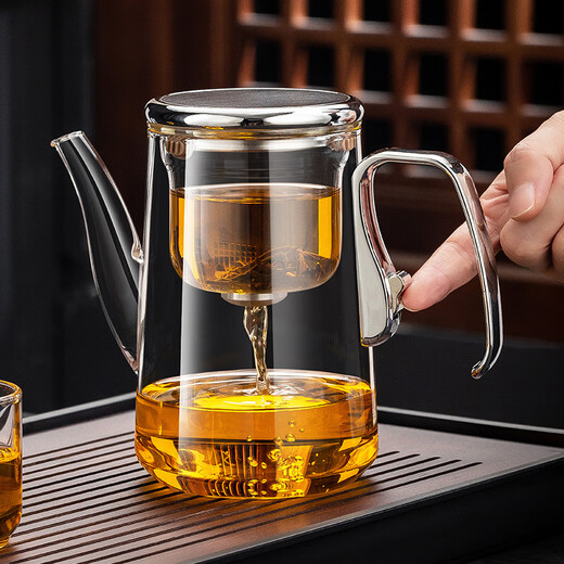 Congjian high-end new style magnetic elegant cup teapot tea water separation office glass tea maker home tea making artifact LX bright silver long mouth 750ml