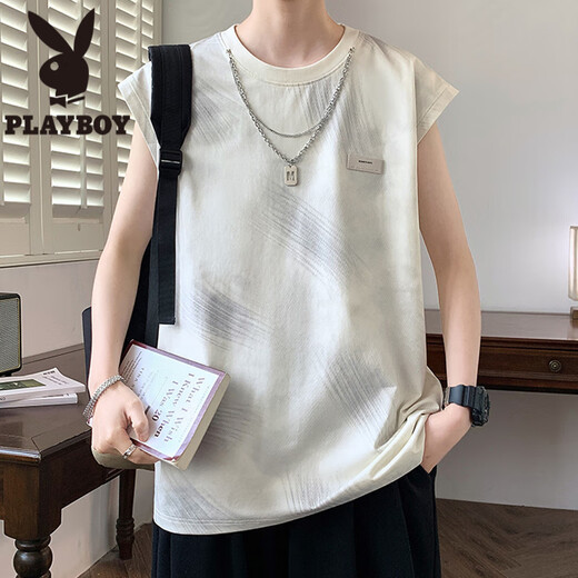 花花公子（PLAYBOY）美式无袖t恤夏季新款潮牌宽松感背心青少年休闲渐变印花坎肩 9227紫色 XL 约100-120斤可穿