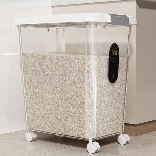Rice bucket insect-proof and moisture-proof sealed rice box rice cylinder thickened flour noodle bucket rice bucket storage box miscellaneous grain bucket content cup white transparent - wheeled 60 Jin Jin equals 0.5 kg rice/50 Jin Jin equals 0.5 kg noodles
