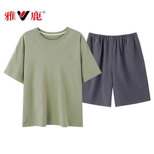 雅鹿男士短袖睡衣夏天夏季大码薄款家居服纯棉套装可外穿2025新款 13601 XL