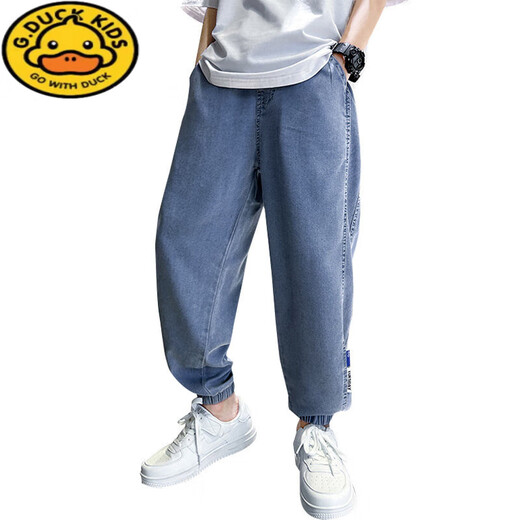 G.DUCKKIDS男童夏季裤子薄款天丝牛仔裤2025夏季新款男孩冰丝防蚊裤轻薄透气 PY-2575牛仔防蚊裤-蓝色 160 建议身高145cm左右