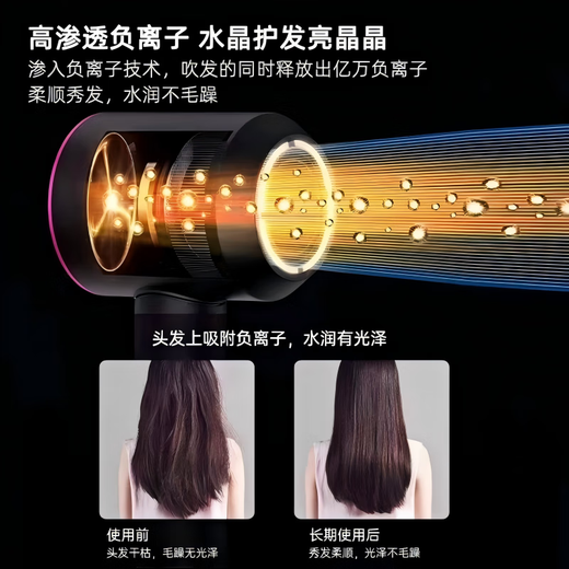 Laifen upgraded series of high-speed bladeless hair dryers for home use, silent negative ions, high power, non-harming hair, constant temperature hair care, quick-drying hair dryers, holiday gifts, Chinese red, single air nozzle | 4.5 billion hydrating negative ions for hair care