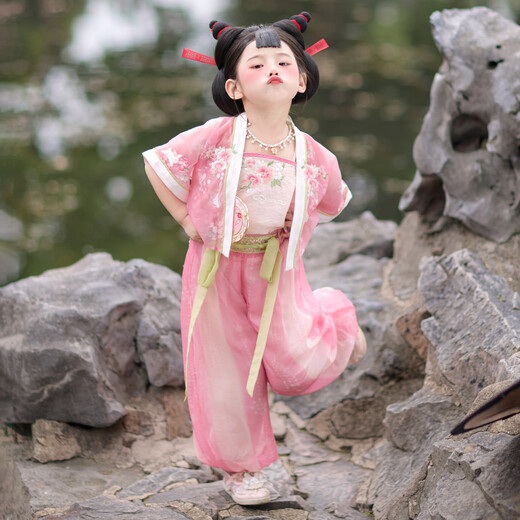 
Today, the ancient girl's Hanfu suit Shiji baby cos dress kindergarten Mid-Autumn Tang suit Light rose pink skirt 120