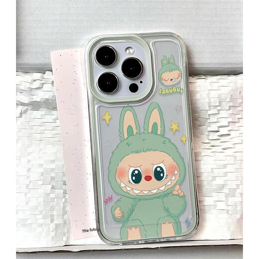 Shiganu [New Product] Labubu Zimo Mobile Case Labubu Apple 15 Promax Peripheral iPhone 1416 Xiaomi 13 Redmi 12 Applicable to 11 Huawei vivo Honor iq Mint green frame rag-space shell-transparent OPPO Reno4