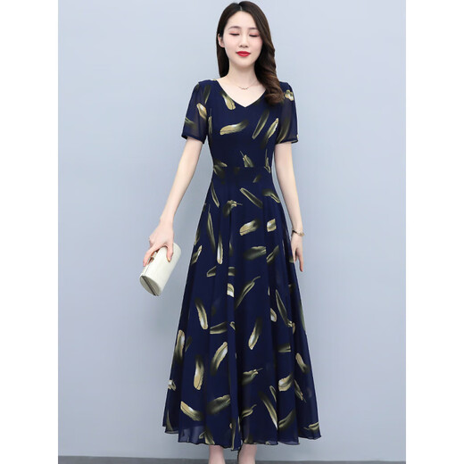 Vêtements d'été à la mode de Hengyuanxiang Mère et jeune robe en mousseline de mousseline 2025 Nouveaux vêtements pour femmes d'âge moyen Jupe à la mode de 40 ans 7373 White M (96-106jin [Jin est égal à 0,5 kg]))