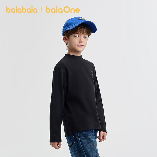 Bala BalaOne children's clothing children's long-sleeved T-shirt boys and girls 2025 winter new casual bottoming shirt warm top black 90001 165