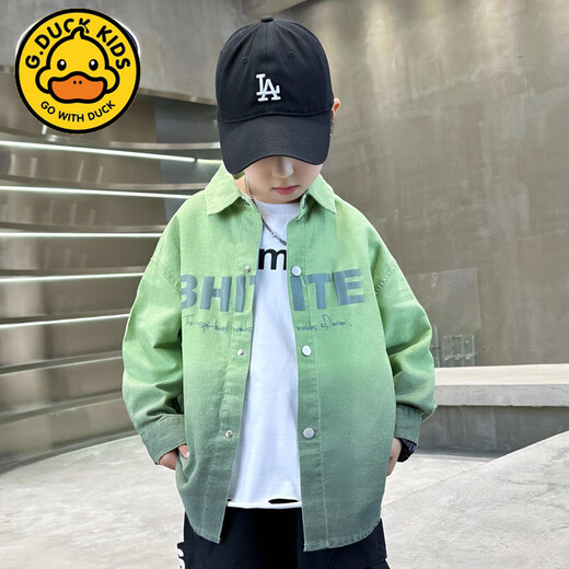 G.duck boys' shirt long-sleeved spring and autumn 2026 new big children's gradient boys' spring children's spring shirt jacket green (upgraded) 170 cm