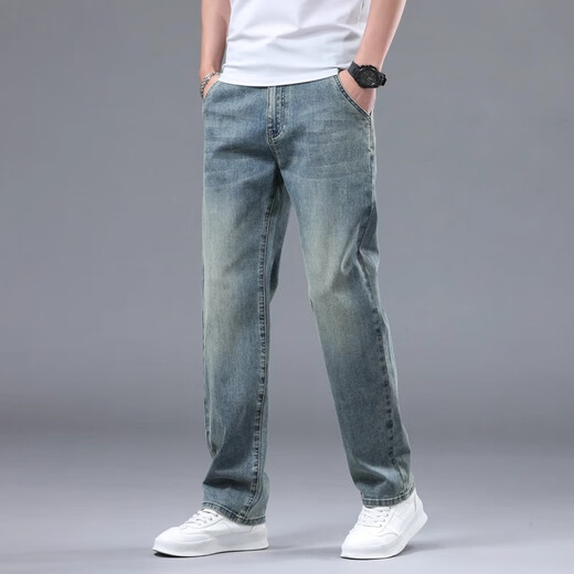 Baleno S&K retro jeans men's loose straight autumn and winter velvet men's pants new casual pants trousers men's trend retro blue regular 29