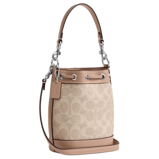 蔻驰（COACH）Dempsey15徽标抽绳开合pvc配皮单肩手提水桶包斜挎包迷你女款浅卡 基础装(包+防尘袋)