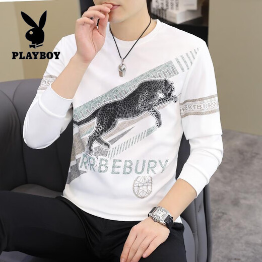 花花公子（PLAYBOY）2025春秋新款男士长袖T恤小衫个性欧货卫衣打底衫加大码男装上衣 【春秋】6628卡其 薄款 M 90-115斤