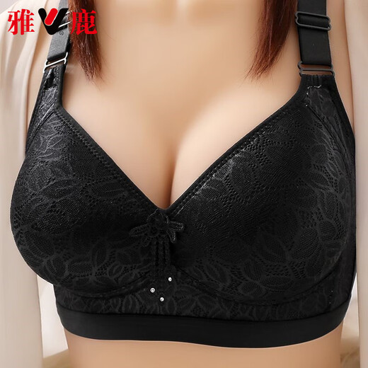 雅鹿高档大码调整型内衣女薄款提胸聚拢防下垂收副乳无钢圈妈妈文胸罩 奶灰+紫色 80C 36