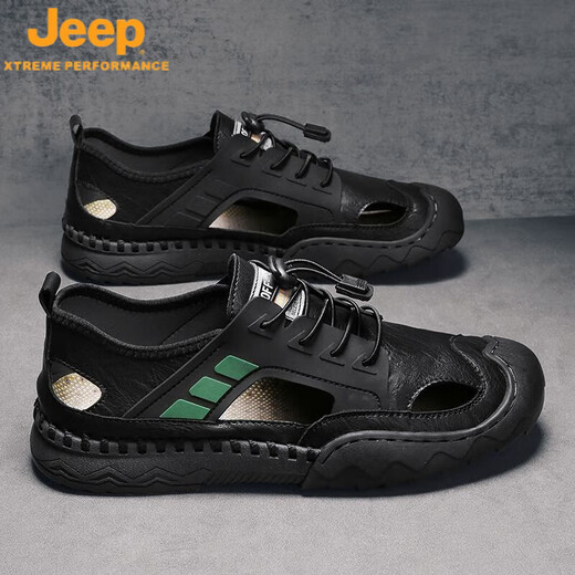 吉普（JEEP）凉鞋男2025年新款夏季男士外穿包头休闲防滑耐磨沙滩两用开车拖鞋 12033黑色 鸿运 40
