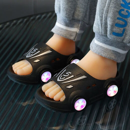 Qisiman Children's Slippers Luminous Summer New Style Boy Baby Lighting Car Home and Outdoor Soft Soled Anti-Slip Sandals Blue No Lights No Size 32-33 (Suitable for Feet Length 19 Centimeters)