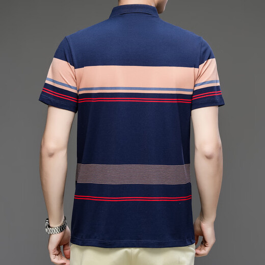POLO SPORT Summer Raff Paul POLO shirt new pure cotton short-sleeved men's t-shirt striped casual lapel men's breathable slim fit 3523 blue 175/L single size