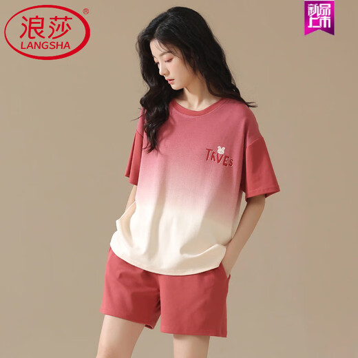 浪莎（LangSha）纯棉睡衣女套装短袖粒学生全棉可外出门夏天小个子家居服 Y9859 M 【75-95斤穿】