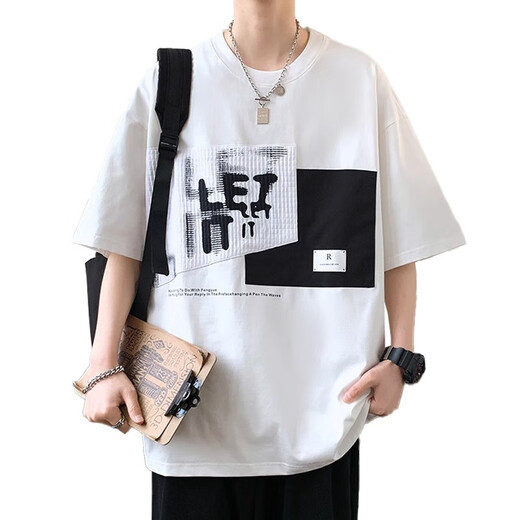 Semir großer großer Fettmann trendy Spleißen kontrastierende Farbe kurzärmeligte T-Shirt Herren Sommer Lose lässige hübsche, hellem halbärmeligen Top D695-Black M Empfohlen 80-110jin [Jin ist 0,5 kg]