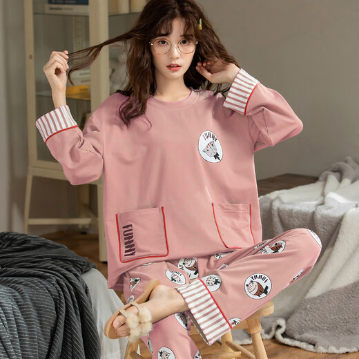 Yalu Pyjamas Frauen Frühlings- und Herbst Pure Cotton Long Sleeve Herbst Herbst Koreanische Version 2025 Neues Student Home Clothing Set OY679G M (geeignet für Gewicht 80-100 Jin [Jin Equals Equals 0,5 kg])
