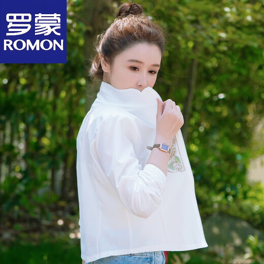 罗蒙（ROMON）中式国风短款防晒衣女外穿2025夏季新款轻薄款外套小个子刺绣上衣 白色 M 【建议90-100斤】