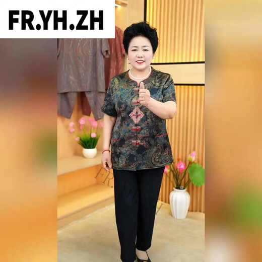 FR.YH.ZH晚年之美妈妈装中老年人女装奶天衬衫短袖套装老人衣服宽松套装 T6627红色套装 XL