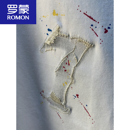 Camiseta de manga corta para hombres de Romon Summer Camiseta suelta de cuello redondo Ropa delgada 2025 nueva camiseta de media manga bordada hombres blancos HJ6630 m adecuados para 95-110Jin [Jin iguala 0.5 kg]