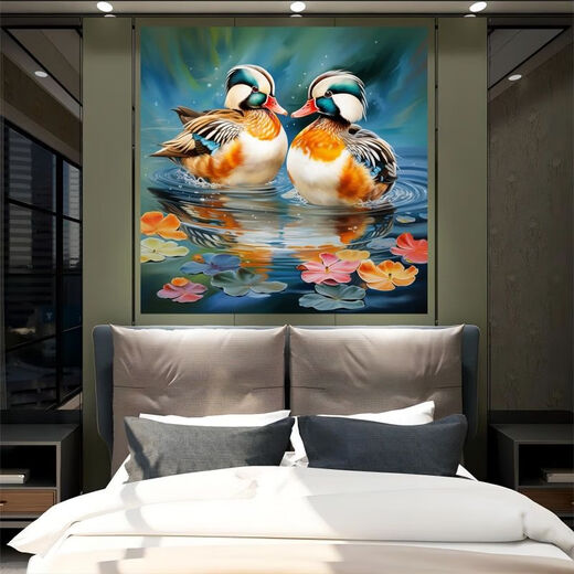 鸳鸯戏水床头画 恩爱鸳鸯戏水自粘贴画卧室床头背景美好爱情高清 SS9794(整张) 长边15cm(比手机大一点)