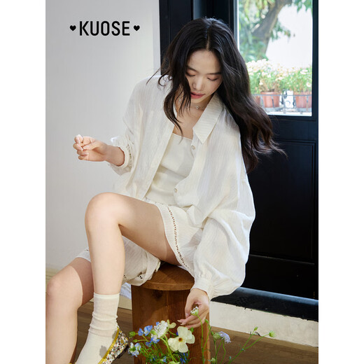Couleur large (kuose) Veste de chemise en lin imitation verte en dentelle pantalon décontracté à deux pièces 25