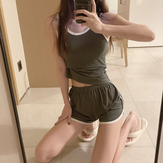 Yuepu Summer Pajama for Women Summer Suspenders Modal 2023 Новые сексуальные спортивные шорты для домашней одежды 12035 Black без M Code 80-100JIN [JIN равно 0,5 кг]
