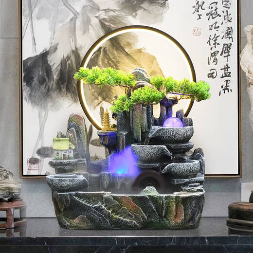 咏幻假山流水摆件循环水转动球客厅风水轮高山水景加湿器开业礼物 9930小号雾化款