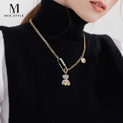 Mck可爱小熊别针毛衣链女秋冬轻奢感小众长款毛衣项链卫衣配饰
