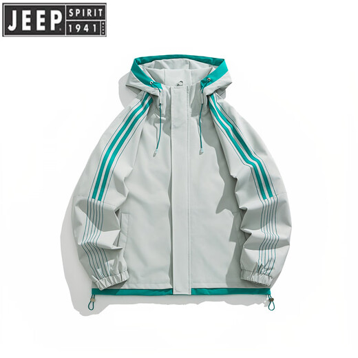 JEEP SPIRIT吉普冲锋衣女款2025新款春秋季户外登山服男装防风美式条纹外套潮 耀夜黑 2XL