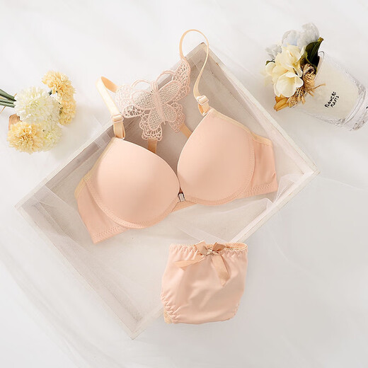 Modal beautiful back Korean style underwear for women with front buckles and crossed backless without marks for young women's sense thickened lace bra set Rose red butterfly underwear 70A 32b (recommended 80-90Jin [Jin equals 0.5 kg])