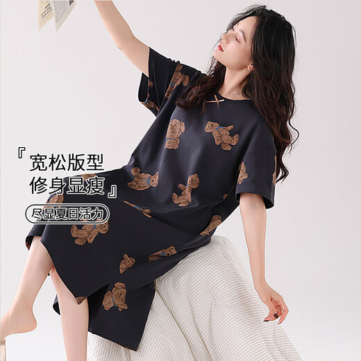 
Modal nightgown for women's summer short-sleeved pajamas 2025 new summer thin pregnant women's summer dress ZH14106 L (165)