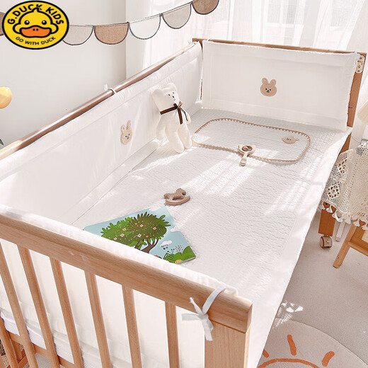 
G.DUCKKIDS crib bed fence soft pack pure cotton children's splicing bed guardrail fence anti-collision baby one-piece bed circumference heightened elegant gray (bear head pressing style) one piece length 180cm