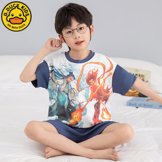 G.Duckkids Kinderpyjamas Jungen Sommer reines Baumwolldünne kurzärmelige Jungen große Kinder Sommer Teenager-Studenten Home Kleidung Set TN694 Nezha 130 14 Größe [130 High/50jin [Jin entspricht ca. 0,5 kg]]]