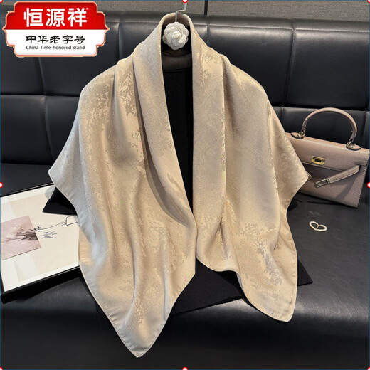 Hengyuanxiang Spring and Summer New Product Imitation Silk Scarf Tiansi Cotton Scarf Fashionable and versatile Ladies Shawl Scarf Women Beige 90*90