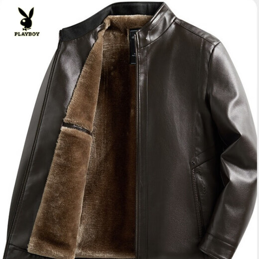 Playboy (PLAYBOY) Dad Winter Genuine Leather Jacket Men's 2026 Velvet Thickened Middle-aged and Elderly New Warm Leather Jacket Men Black L