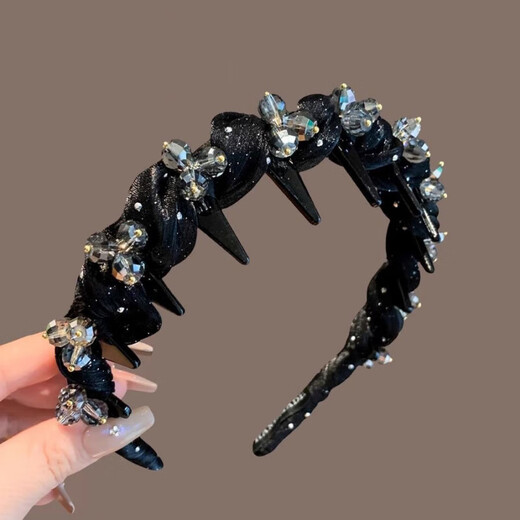 2025 new crystal light luxury fluffy temperament toothed comb non-slip design headband hair accessories headband 1 black hot diamond and beaded headband