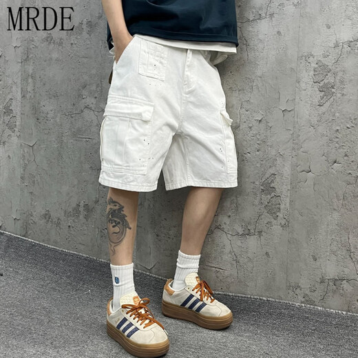 Mr.de Yin Xiaoji Schwere Wäsche loser Arbeitskleidung Großtasche Weißer Bambusgelenk Jeans Shorts Fünf-Punkte-Hosen für Männer und Frauen 1049 Weiß M (95-125jin [Jin gleich 0,5 kg])