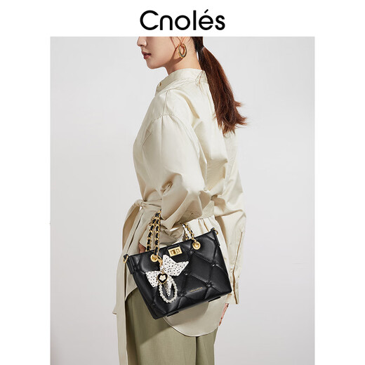CNOLES【新品】菱格手提包包女式2025新款感百搭单肩斜挎包包女 赫本黑