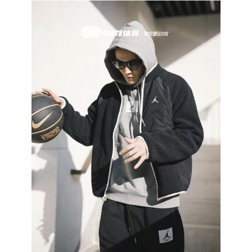 NIKEGMT8 Nike lamb velvet layered jacket JORDAN double zipper men's jacket fleece Dragon Year FZ6194 48h-AJ black-fitting style 3XL