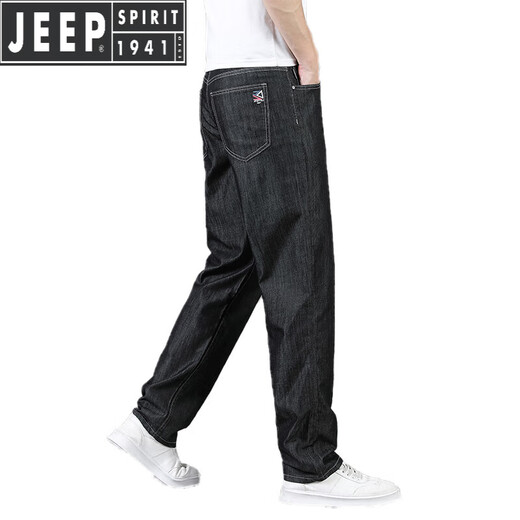 Jeep Spirit Jeep Ice Silk Jeans Summer Summer Pantalones de hombres delgados Socos 2025 Nuevos pantalones casuales Hielo Seda Negra 9763 30 Circunferencia de cintura 2 pies 3