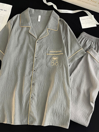 勤记男士睡衣薄款夏季云朵棉三件套男士睡衣夏季云朵绵短袖三薄款夏天 12608 XL码(建议高175左右重130~150斤 均码