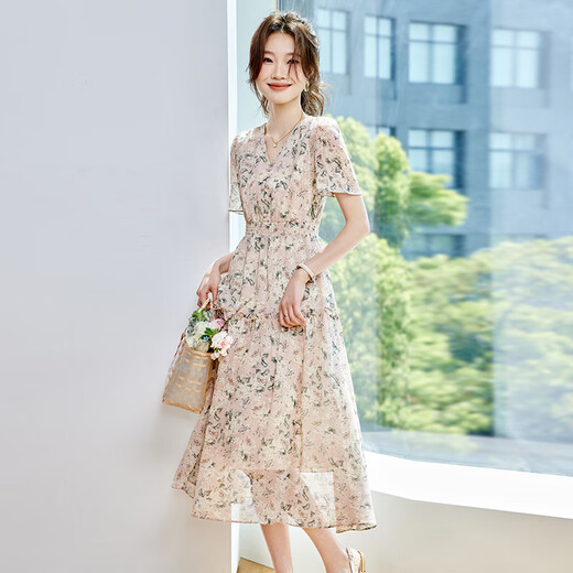 Ehangy国际轻奢高端女装连衣裙夏季新款2025显瘦百搭休闲桑蚕丝中长裙子 胭脂粉 【高端礼盒】 L