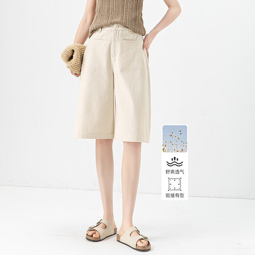 NY-RCE zipper original color casual wide-leg six-crop pants for women in summer thin elastic high waist slimming old-fashioned linen shorts zipper original color 33