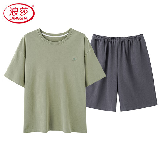 
LangSha men's short-sleeved pajamas men's summer large-size boys' home clothes pure cotton suit for outside wear 2025 new 13601 2XL